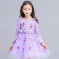 lavender lace party gowns new year kids clothes full sleeve birthday party christmas evening children flower girls dresses